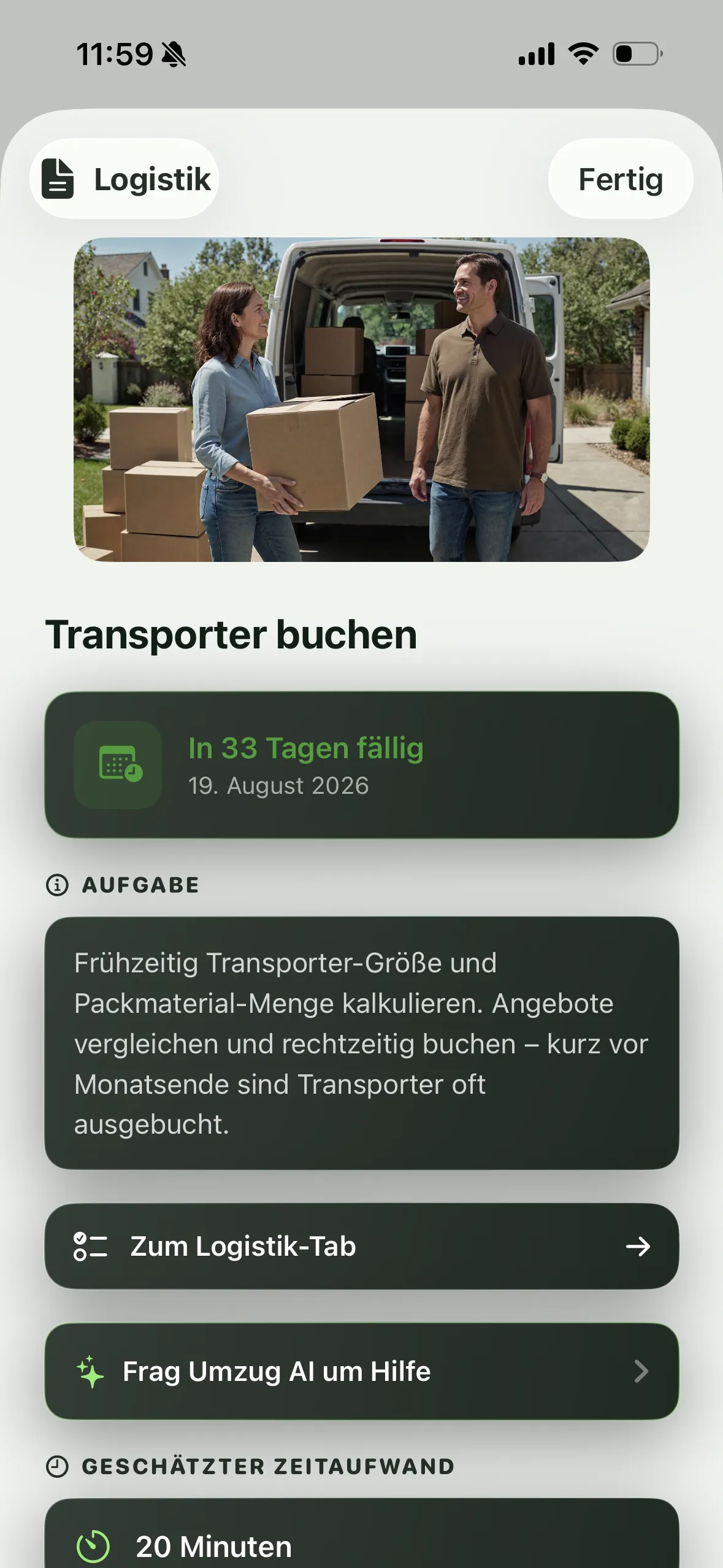 Umzug AI Aufgabe im Detail: Transporter buchen