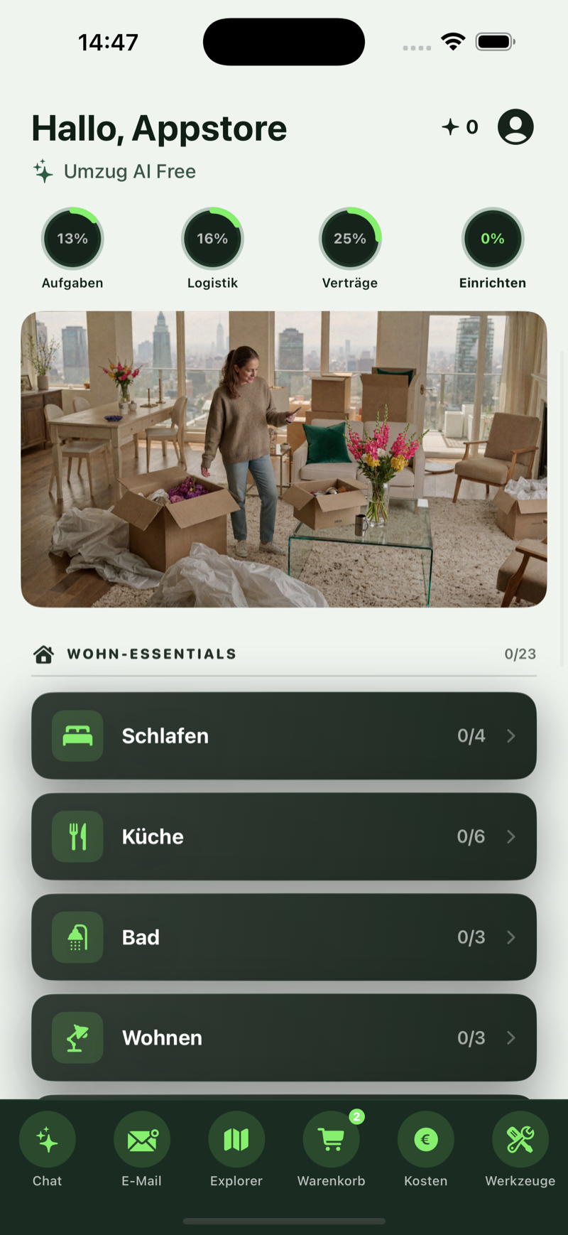 UmzugAI Einrichten-Tab